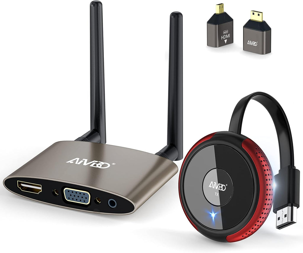 Wireless HDMI Transmitter and Receiver 165FT/50M Red, 5G Video Extender with Mini/Micro HDMI Adapter, HDMI VGA Dual Port H775217