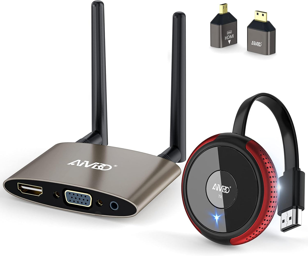 Wireless HDMI Transmitter and Receiver 165FT/50M Red, 5G Video Extender with Mini/Micro HDMI Adapter, HDMI VGA Dual Port H775217