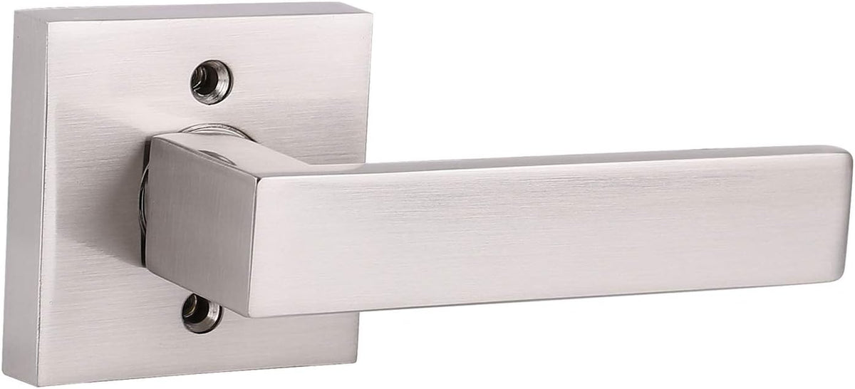 Pack of 6 Satin Nickel Square Door Handles Levers with Privacy Locks Q813