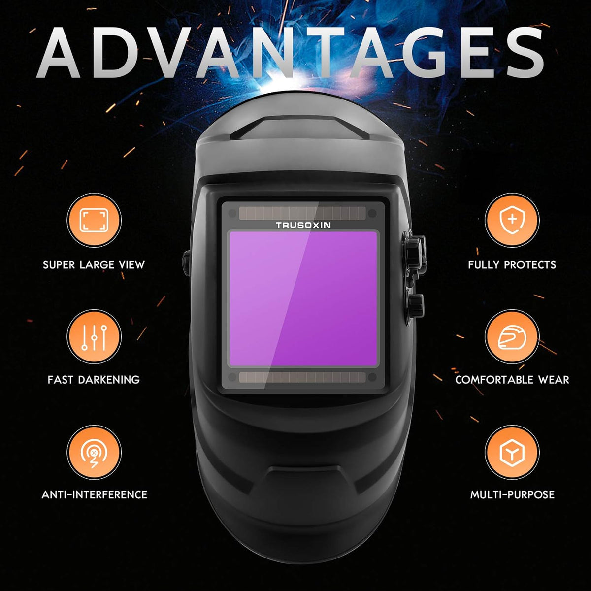 Large Viewing Screen Solar Powered Auto Darkening Welding Helmet, 4 Sensor, Pack of 2 S233