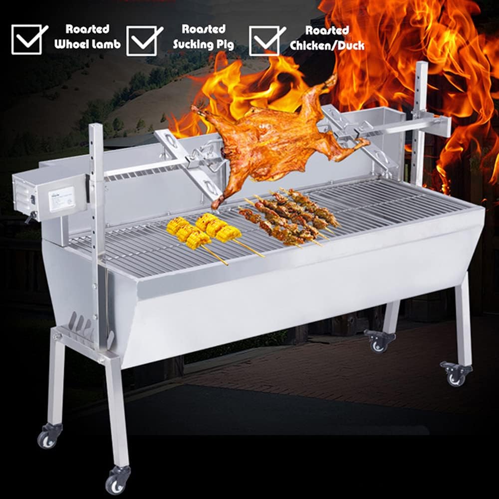 46 Inch Stainless Steel BBQ Charcoal Spit Rotating Grill Roaster E104