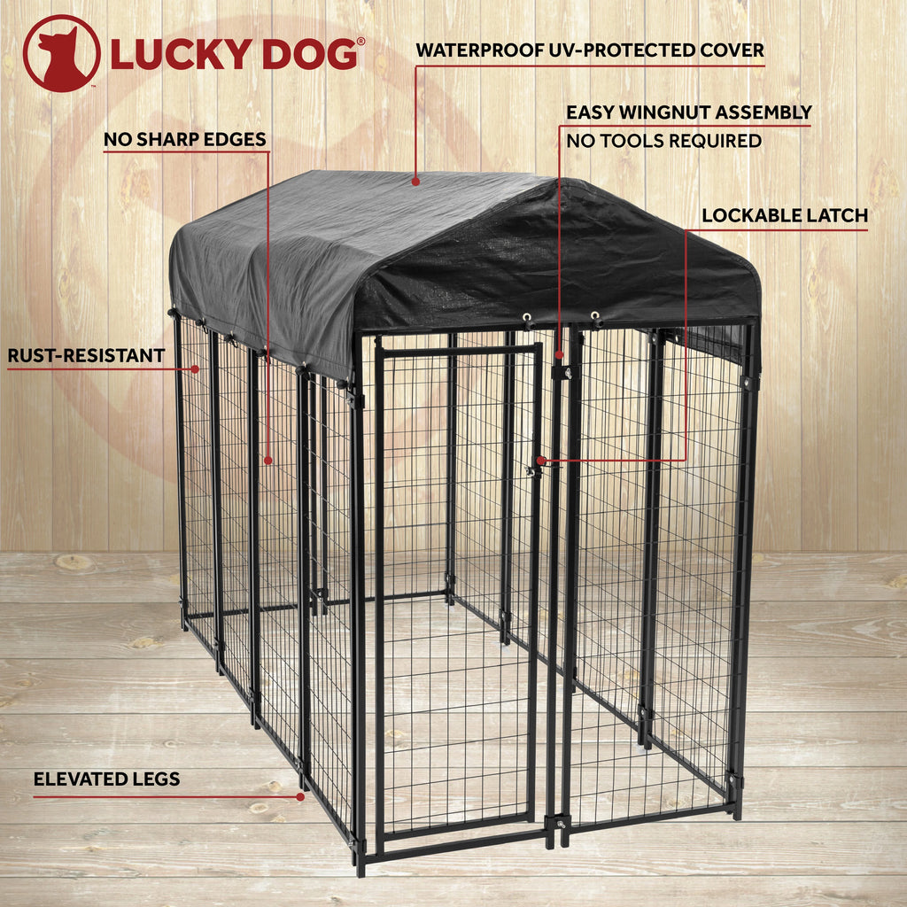 8ft x 4ft x 6ft Black Outdoor Dog Kennel with Cover H8556