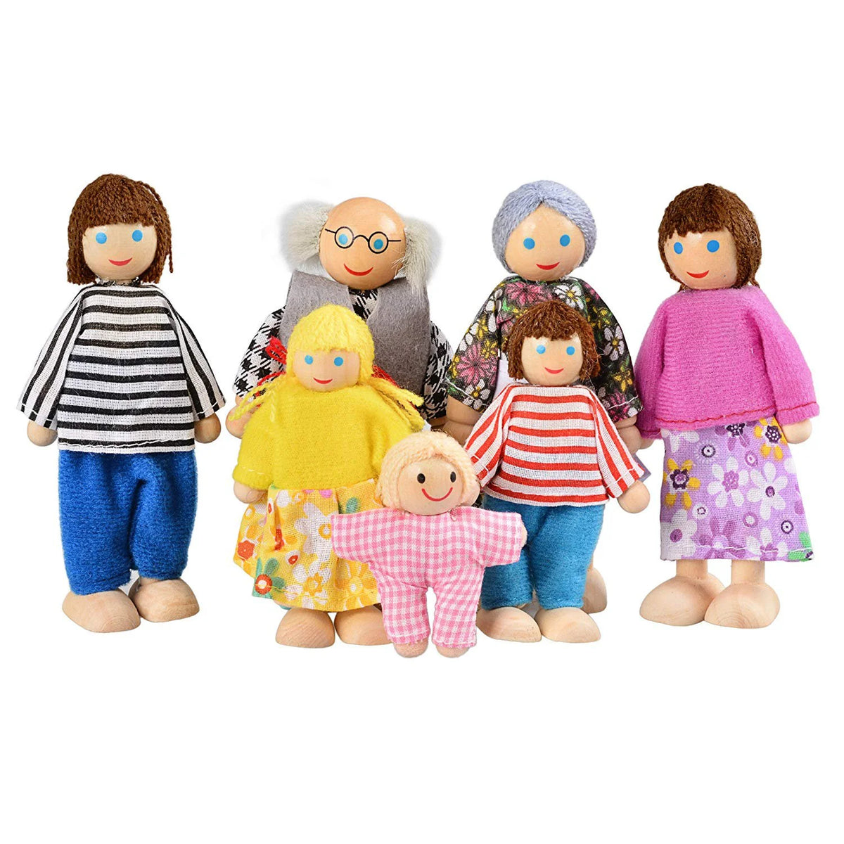 Wooden Dolls Family Playset Set of 7 Z26985