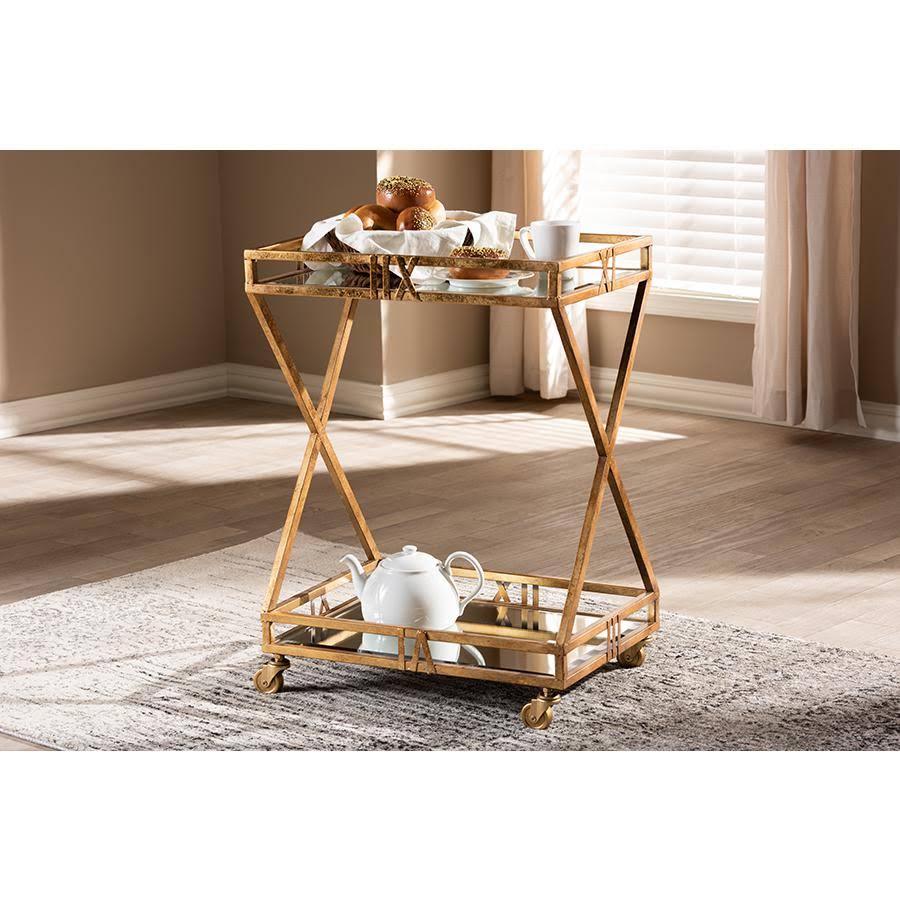 Antique Gold Finished 2-Tier Mobile Bar Cart H198165