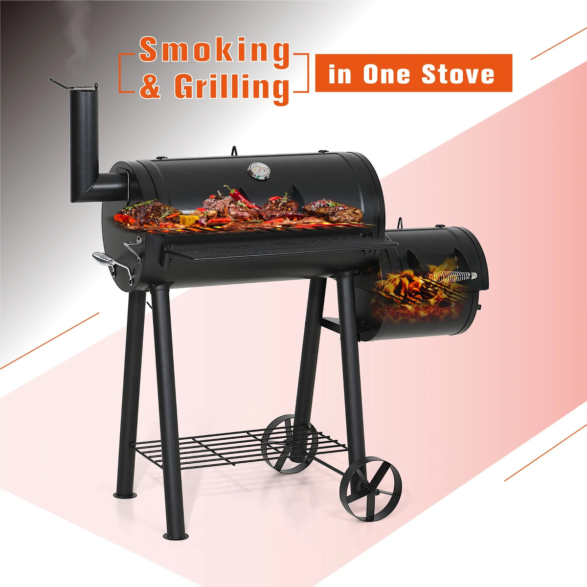 28'' BBQ Charcoal Grill with Offset Smoker J385