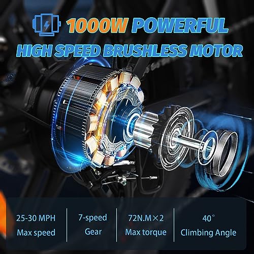 1000W Folding Electric Bike with Removable Battery Fat Tire V73187