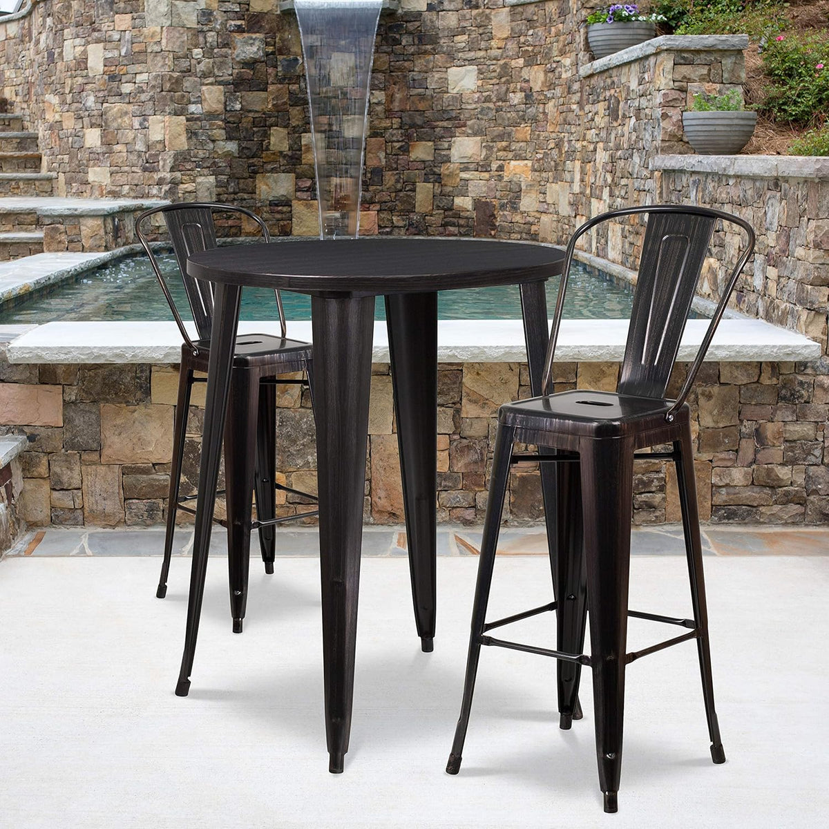 30 Round Silver Metal Indoor-Outdoor Bar Table Set with 2 Cafe Stools V712542