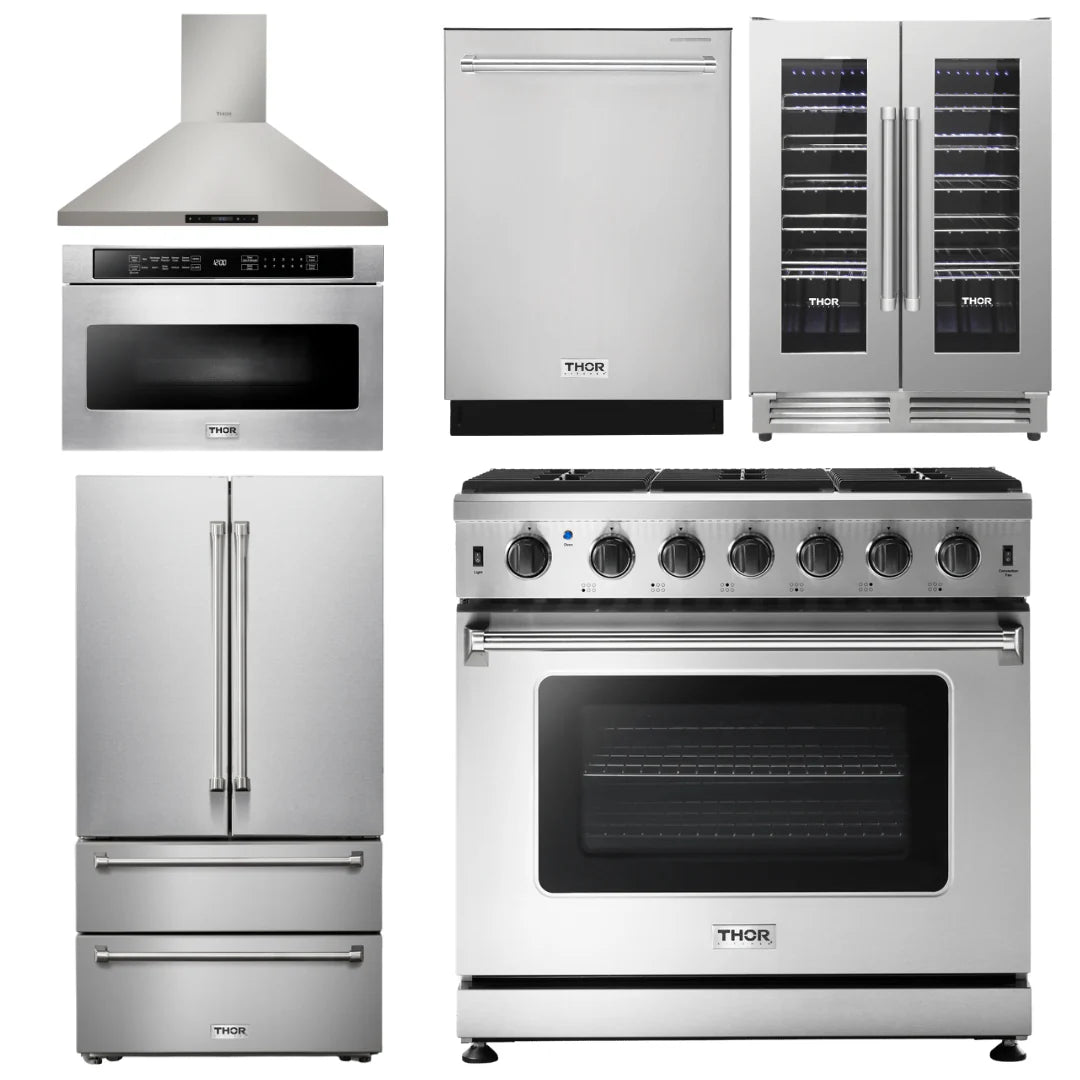 36 Gas Range, Range Hood, Microwave, Refrigerator, Dishwasher, Wine Cooler S843165