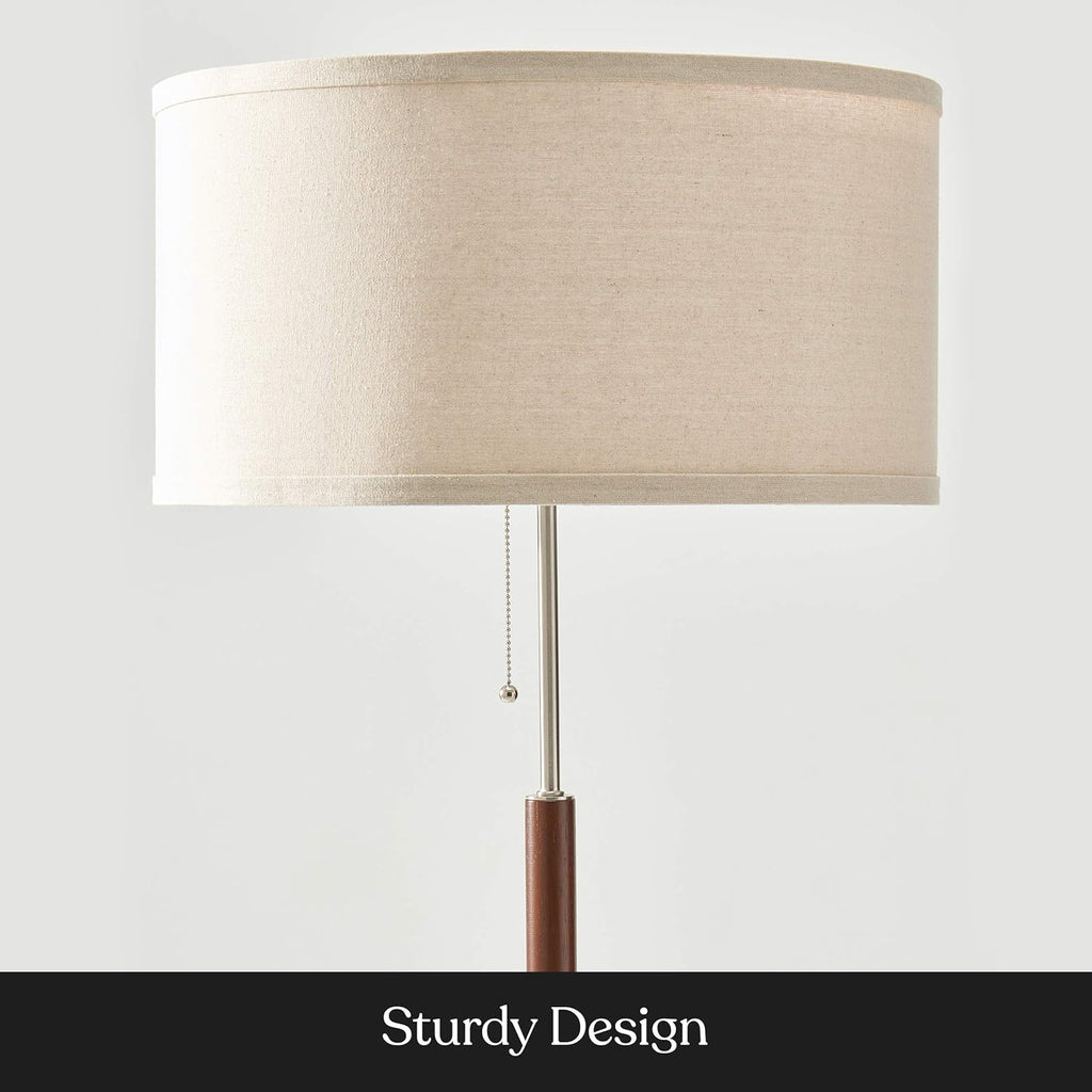 Floor Lamp with Drum Shade and Walnut Wood Finish Q30945