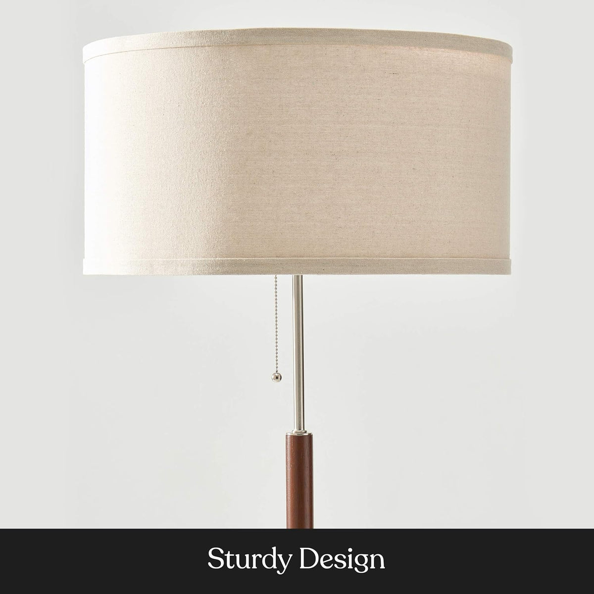 Floor Lamp with Drum Shade and Walnut Wood Finish Q30945