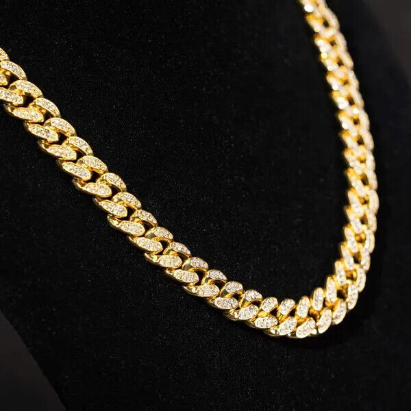 Gold Plated Simulated Diamond Cuban Chain Necklace N2740