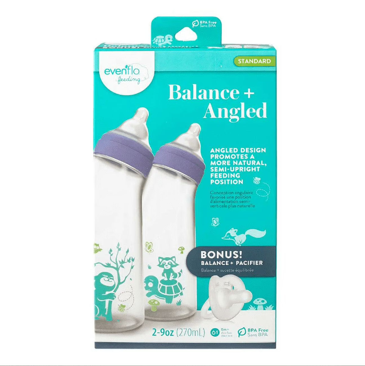 9 Oz 2-Pack Angled Bottle with Pacifier I9138