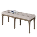 Upholstered Button Tufted Cushion Seat Bench with Carved Wooden Legs D356