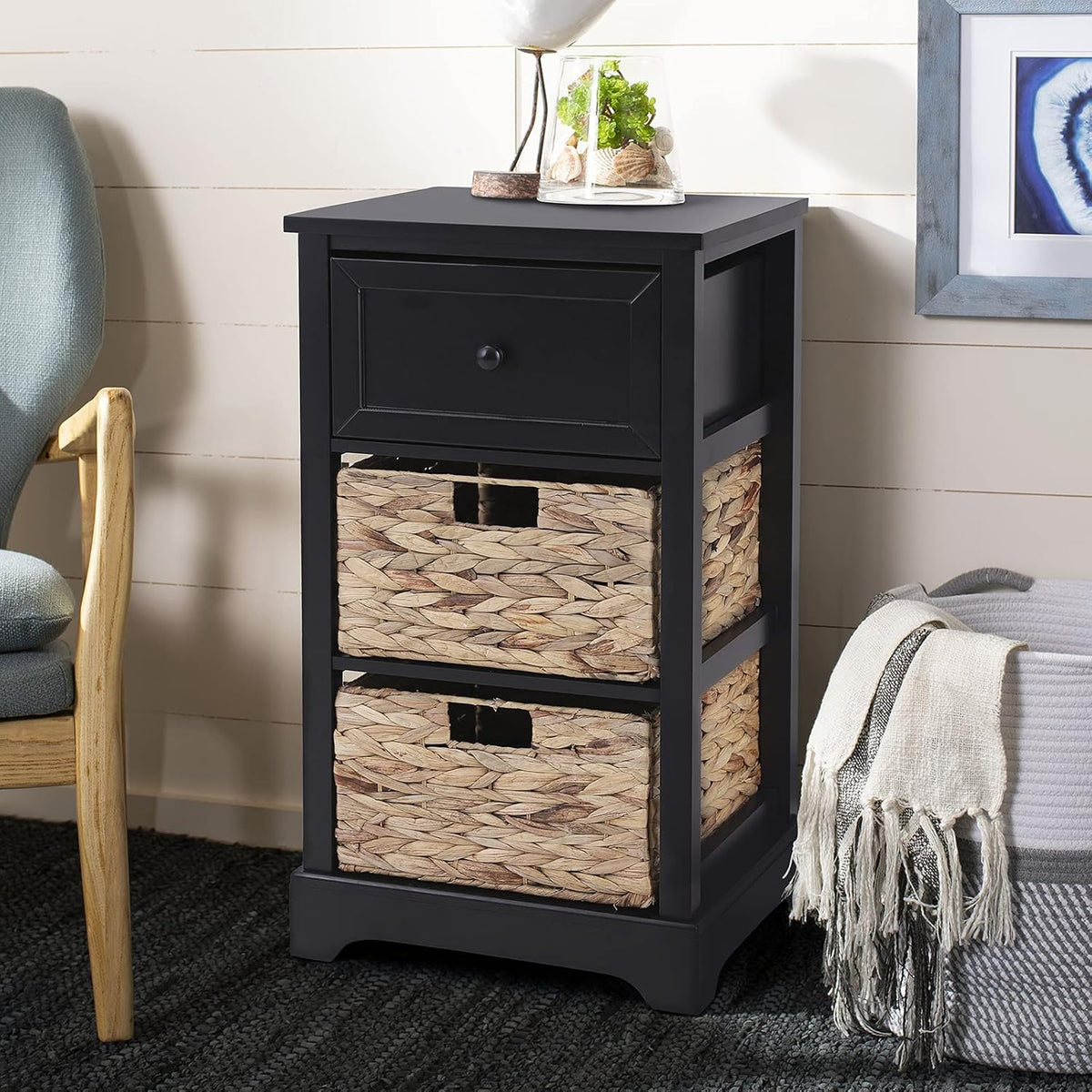 Black Storage Cabinet with 2 Drawers & 4 Removable Baskets R2934