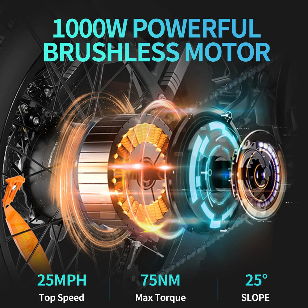 1000W Fat Tire Electric Bike with Removable Battery H323803