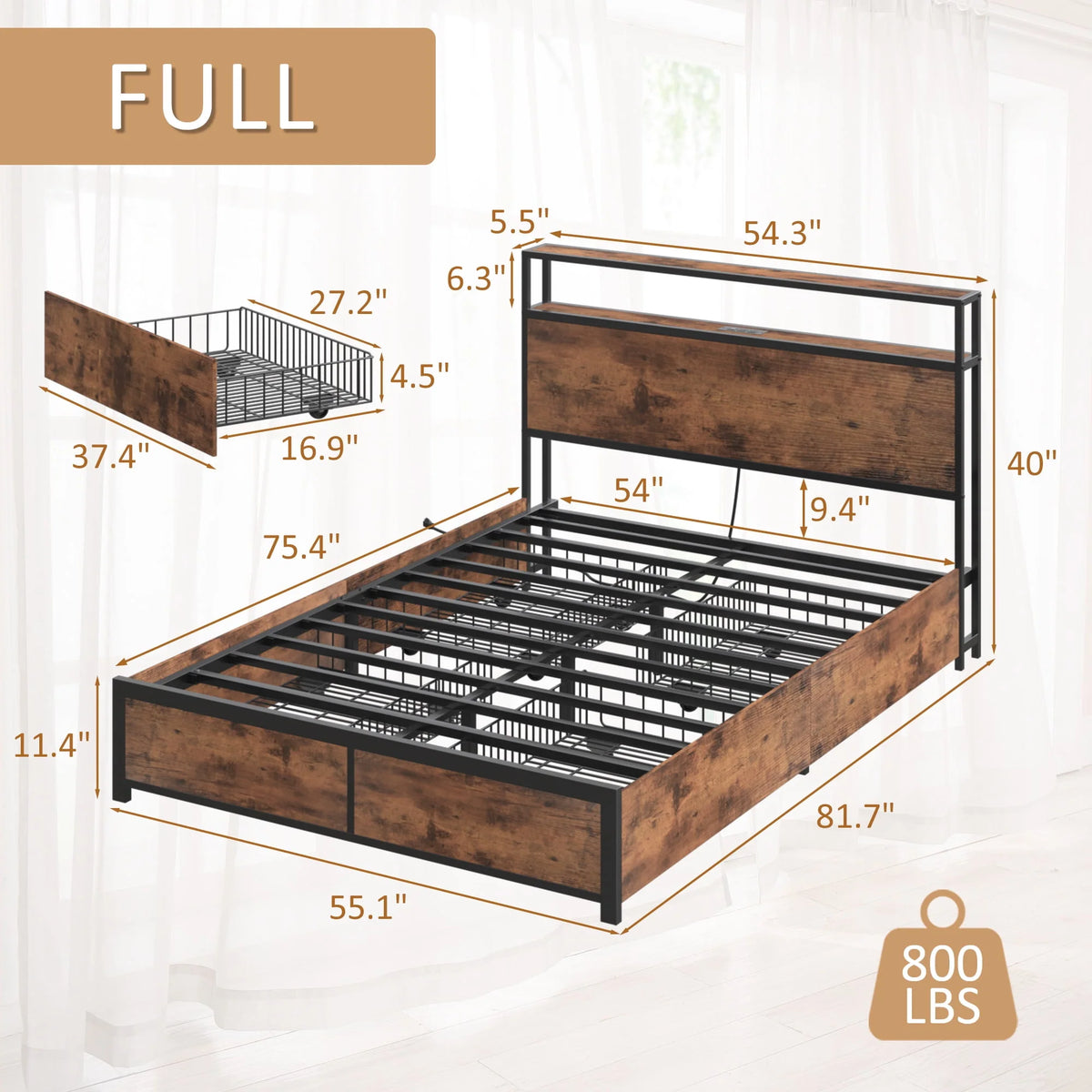 Queen Bed Frame with Headboard and Charging Station W323271