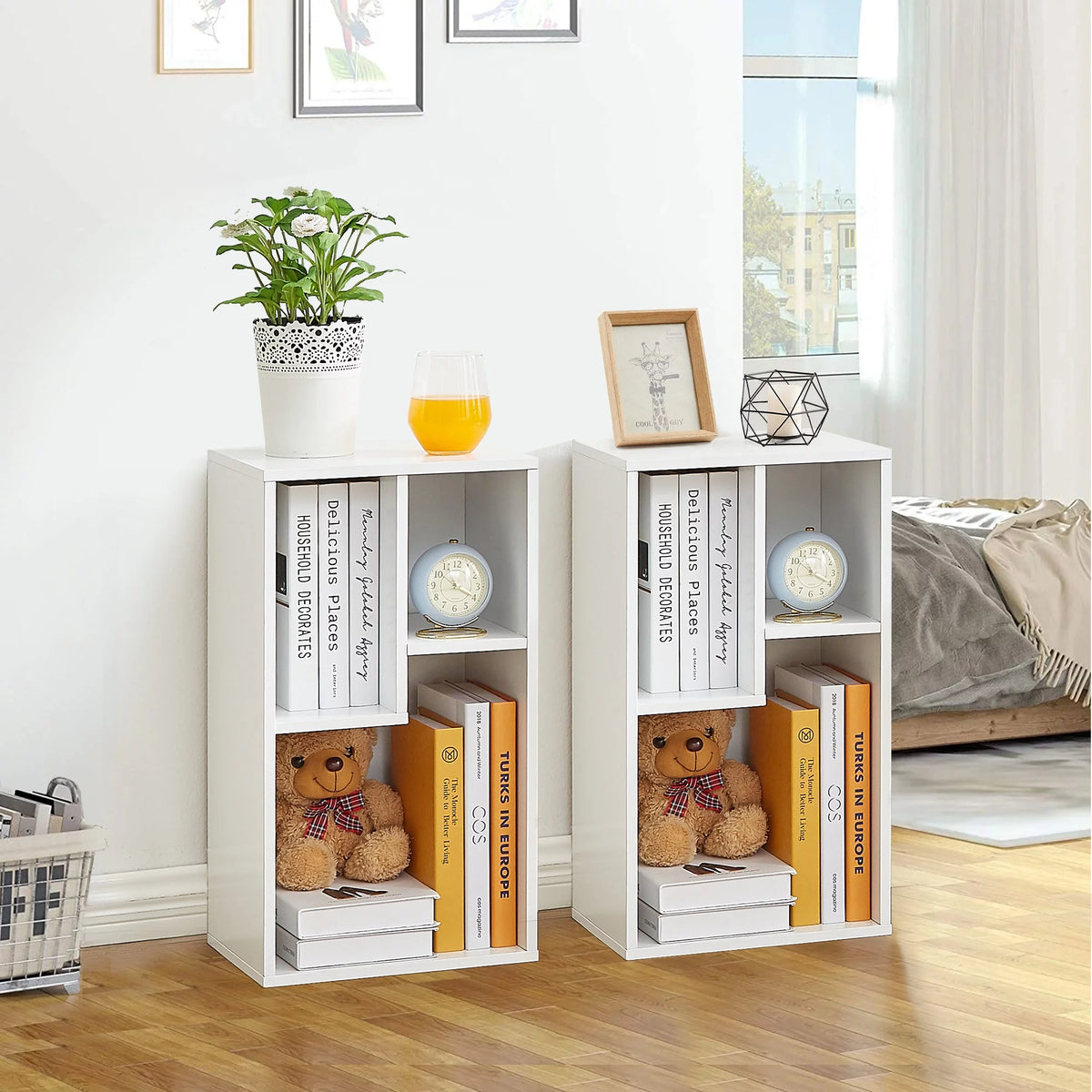 White 2-Tier Wood Bookcase Set of 2 V222