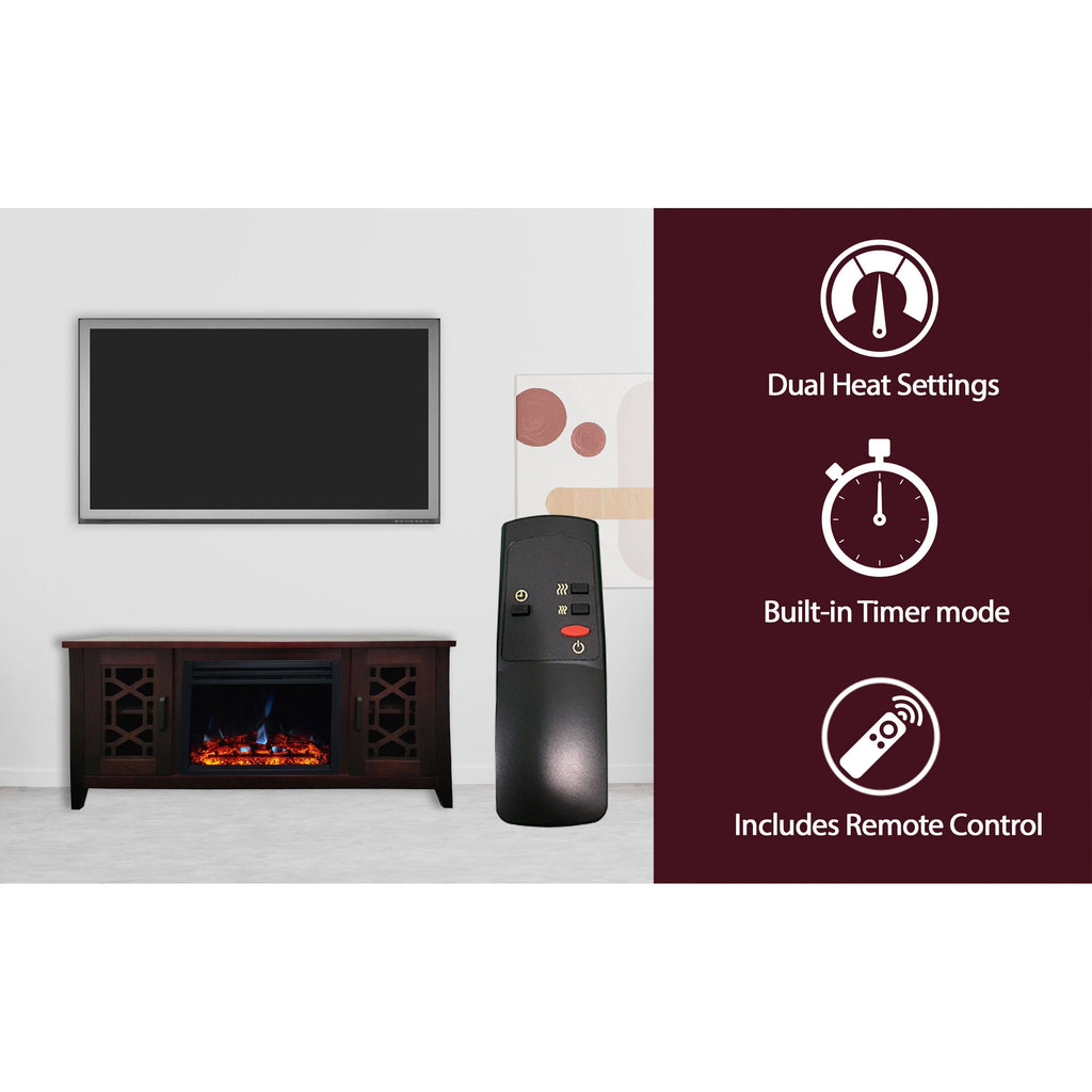 Mahogany Mid-Century Modern Electric Fireplace with Multi-Color Log Insert R6200