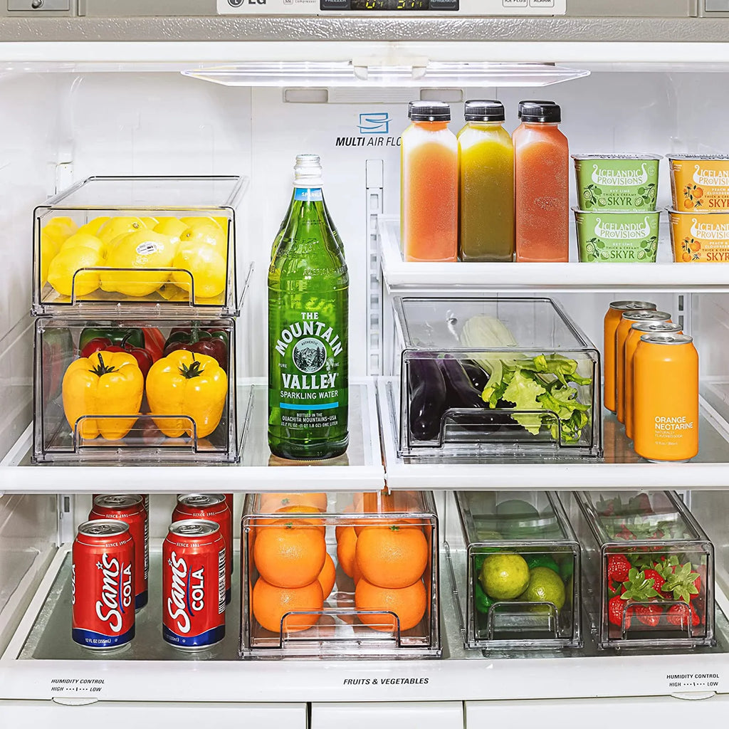 Clear Stackable Pull Out Refrigerator Organizer Bins (2 Pack | Small Wide) I545
