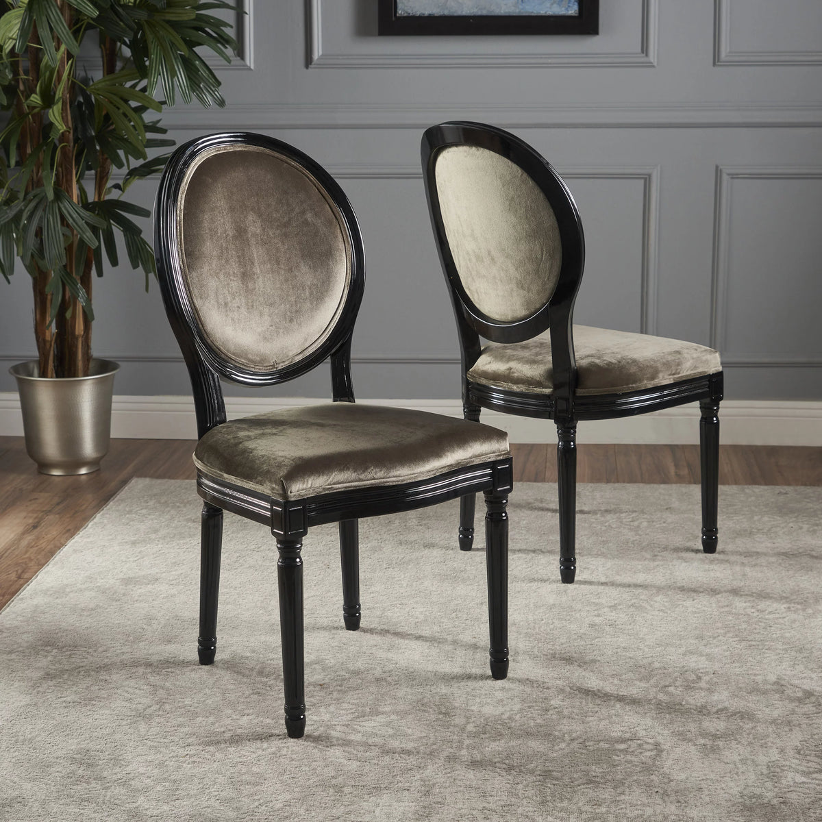 Gray Velvet Dining Chairs Set of 2 O620