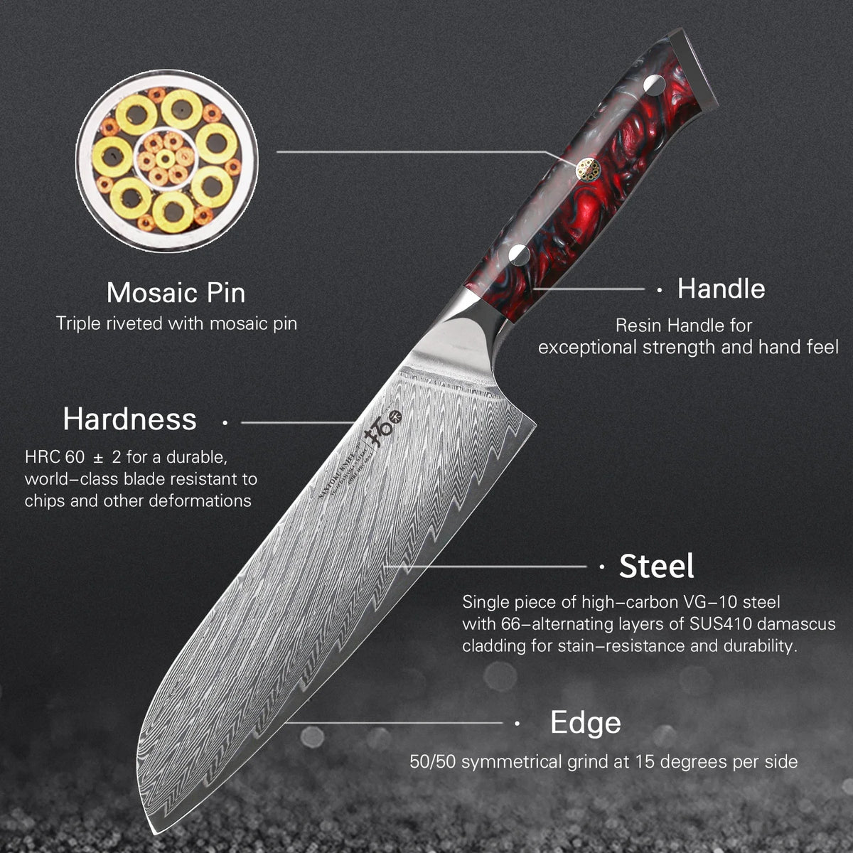 6x Japanese VG10 Damascus Steel Knife Block Set D3518
