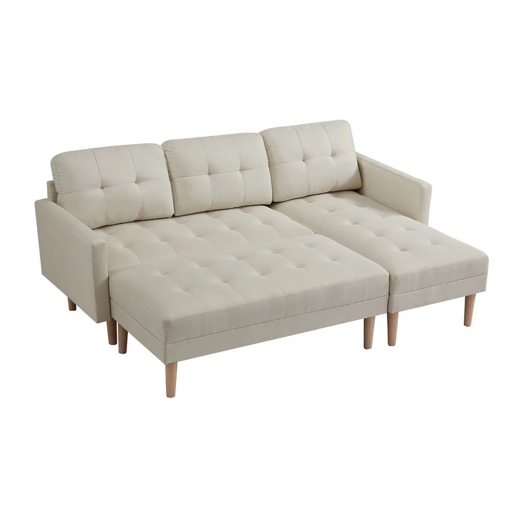 Beige L-shape Sectional Sofa Bed with Ottoman Bench C598
