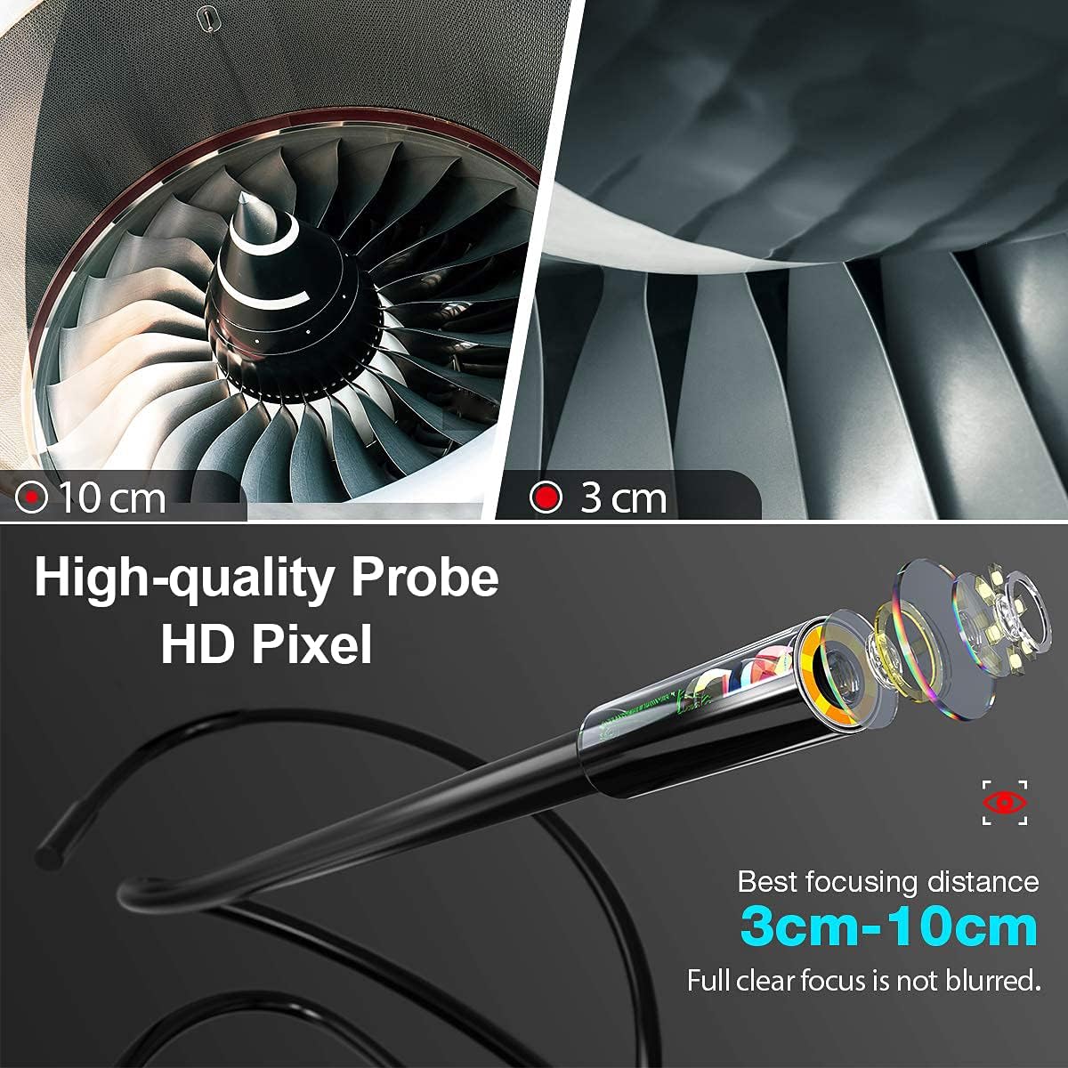 Industrial Endoscope 33FT, IP67 Waterproof 4.3 LCD Screen HD Snake Camera with 6 LED Lights, Semi-Rigid Cable B622