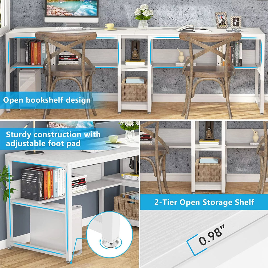 White Double Computer Office Desk with Storage Shelf R869