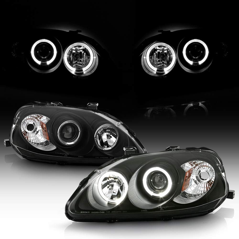 Black Housing Projector Headlights Headlamps W7616