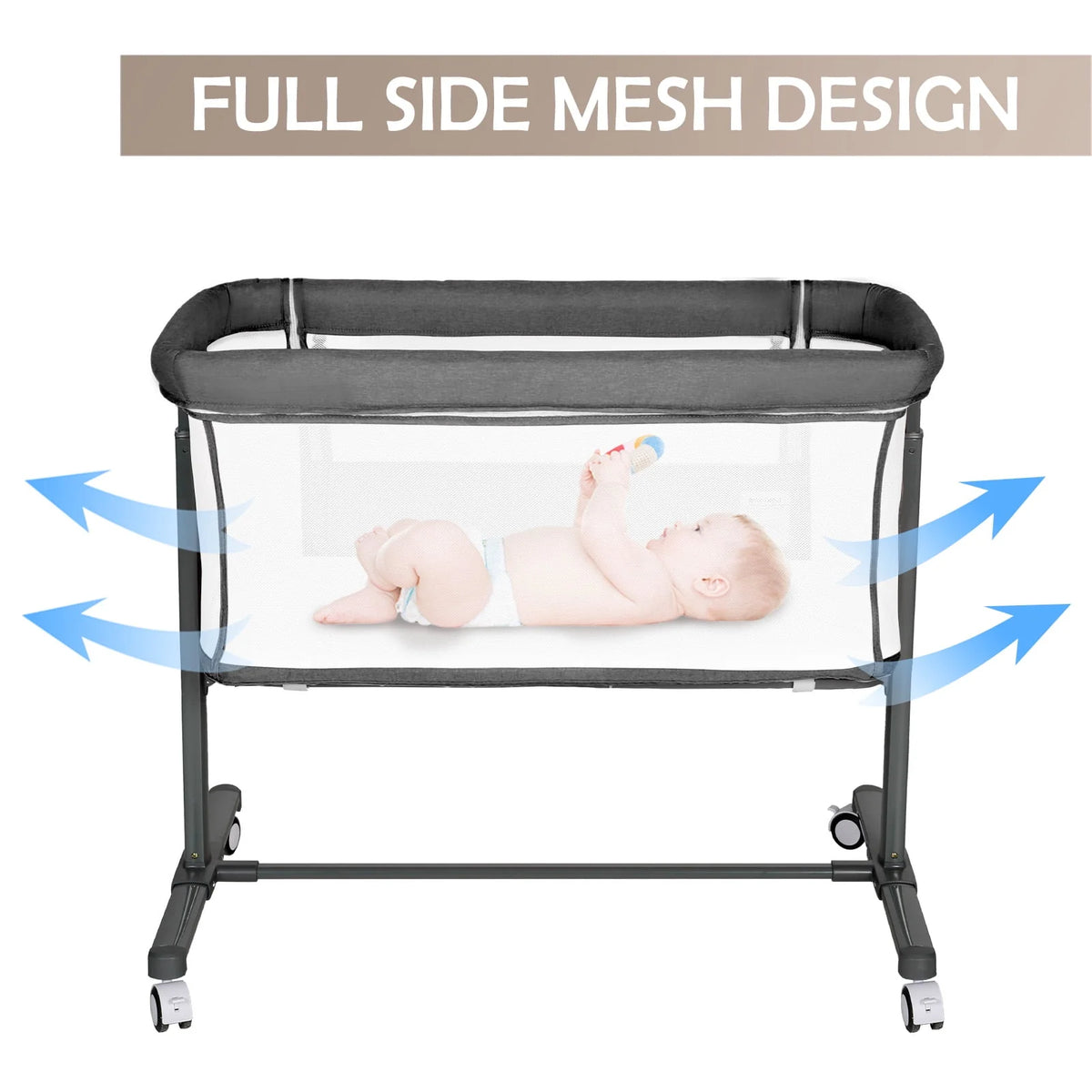 Baby Bassinet with Wheels Adjustable Bedside Sleeper Grey V28842