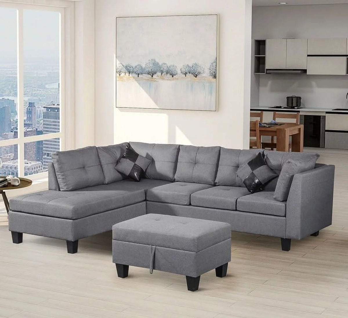 3-Piece Sofa with Chaise and Storage Ottoman K592