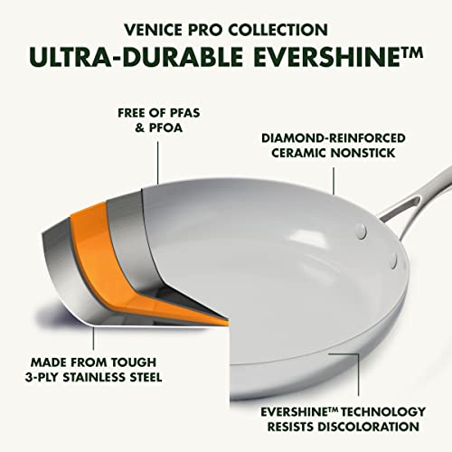 GreenPan Venice Pro Tri-Ply Stainless Steel Healthy Ceramic Nonstick 10" and 12" Frying Pan Skillet Set X3231