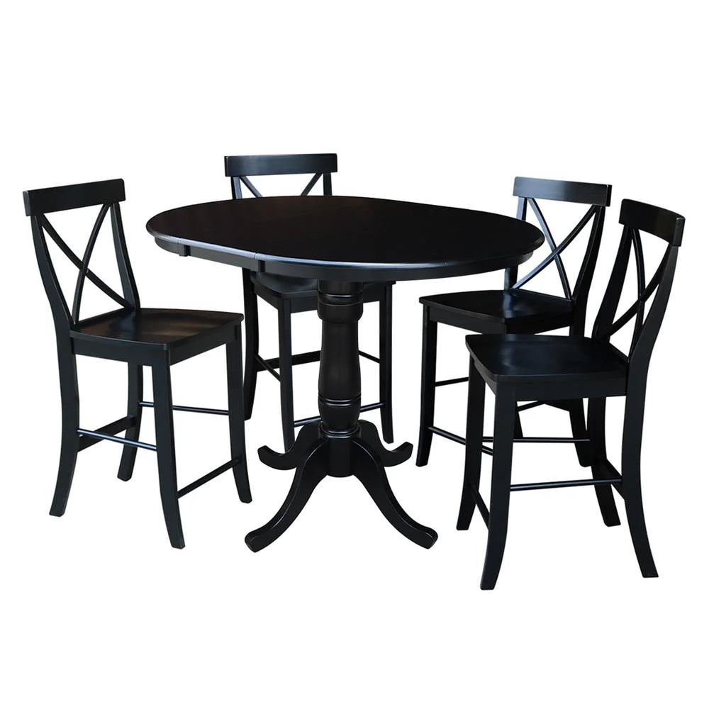 36" Round Counter Height Table with 4 X-back Stools 5 Piece Set C15977