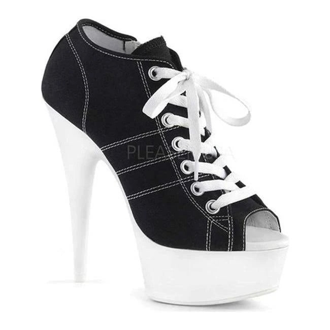 11 Black Canvas Neon White Heels X3878