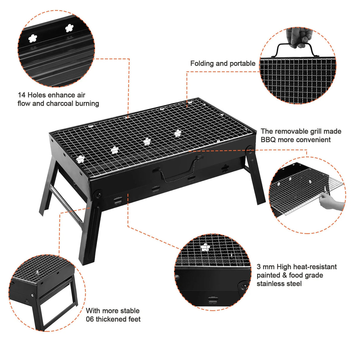 Charcoal Grill Portable Folding Stainless Steel Grill Y28871