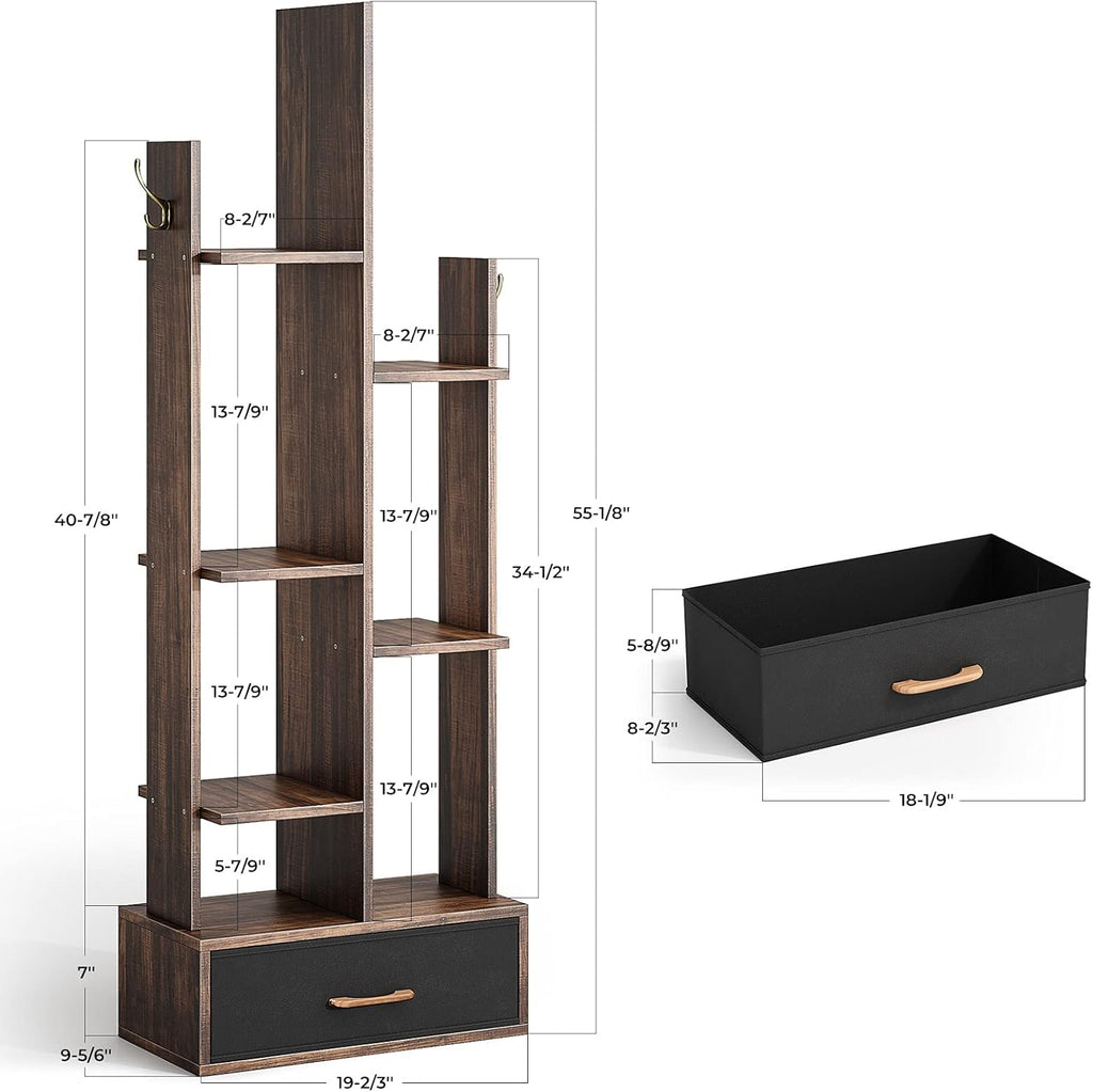 Rustic Brown Wood Bookshelf with Drawer Q895