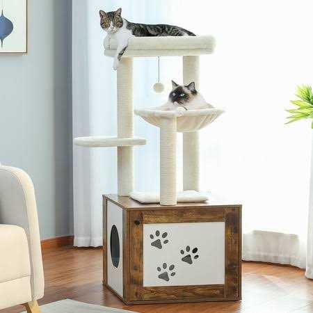 Cat Tree with Litter Box Enclosure and Scratching Posts U7822