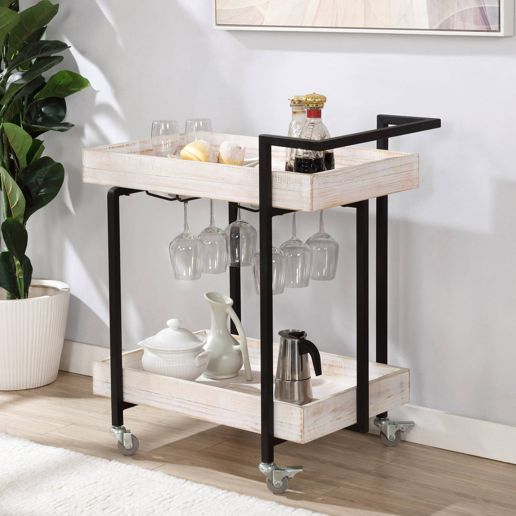 Antique White Industrial Serving Cart R9272