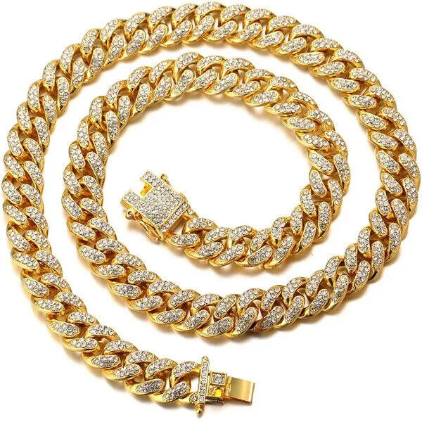 Gold Plated Simulated Diamond Cuban Chain Necklace N2740