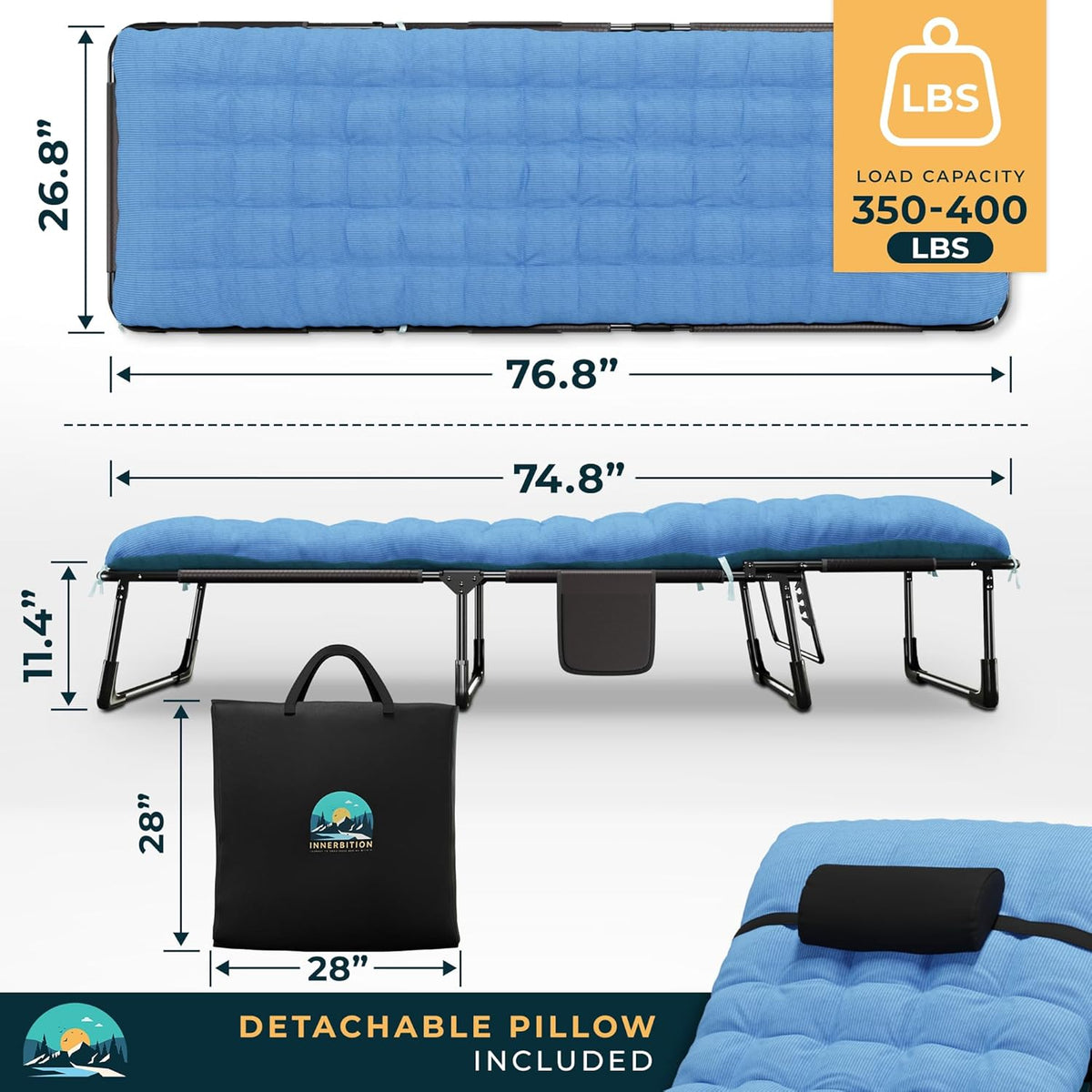 Heavy Duty Folding Camping Cot with Pillow, Cushion & Carrying Bag O962
