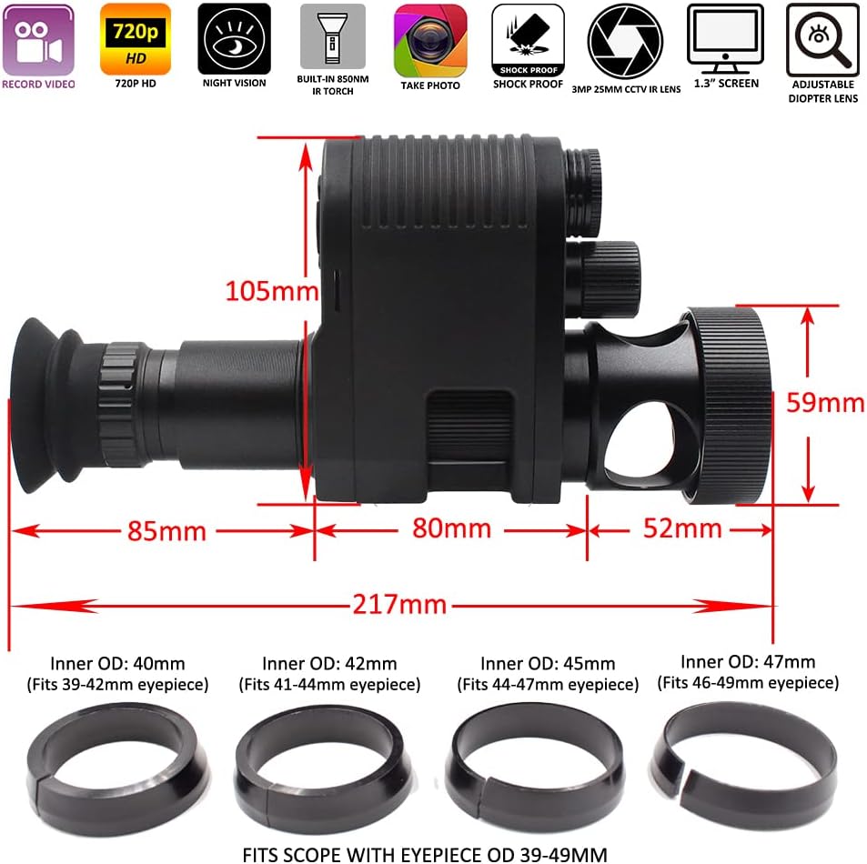 720p HD Night Vision Scope Camcorder Monocular with Built-in 850nm Infrared Flashlight N554226