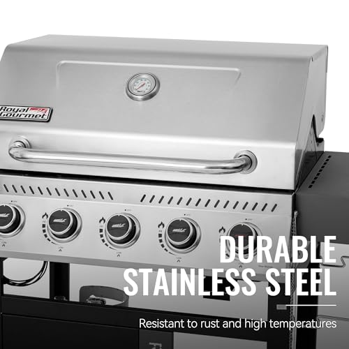 5 Burner Propane Gas Grill with Side Burner and Sear Burner, Porcelain-Enameled Cast Iron Grates E838