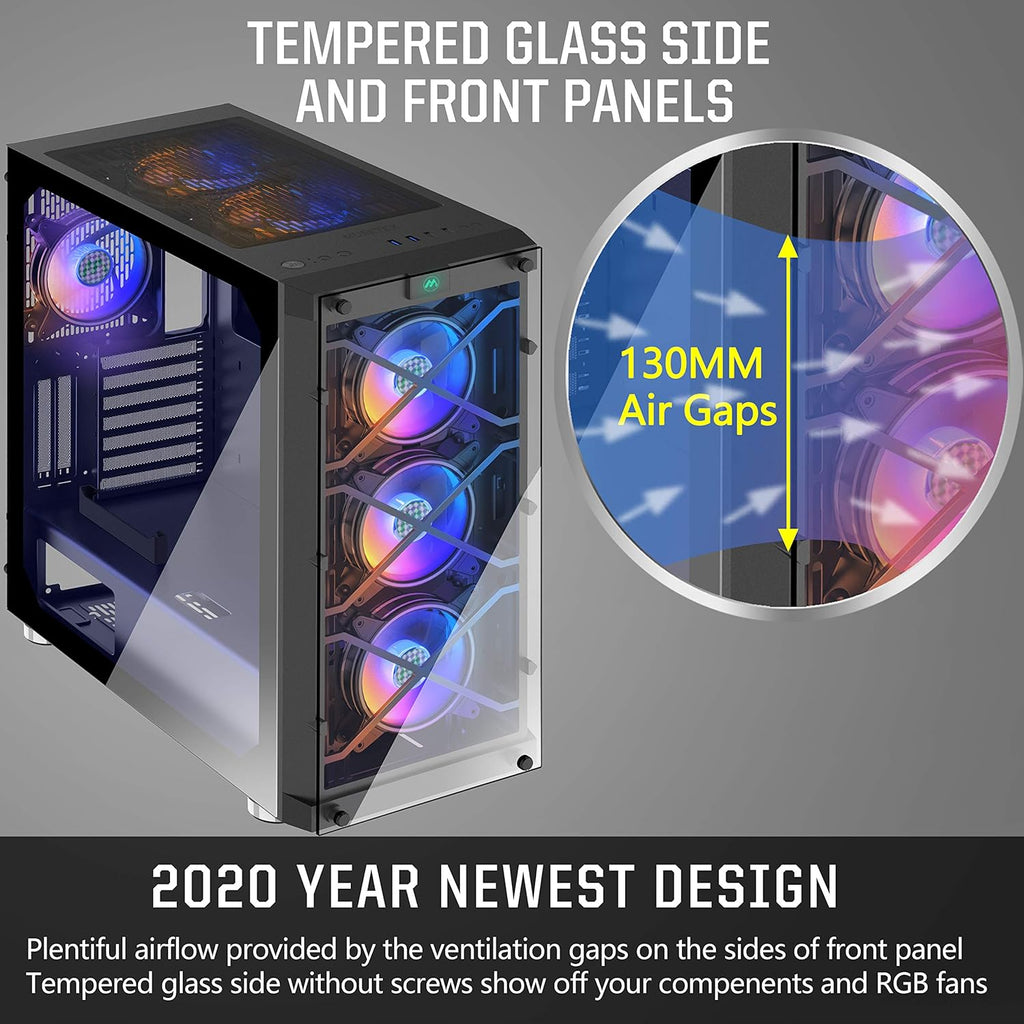 ATX Mid Tower Computer Case with Tempered Glass T698134