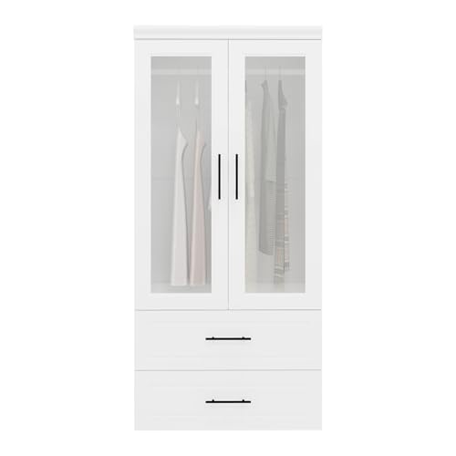 White 3 Door Armoire Wardrobe Closet with Mirror and 2 Drawers B809310