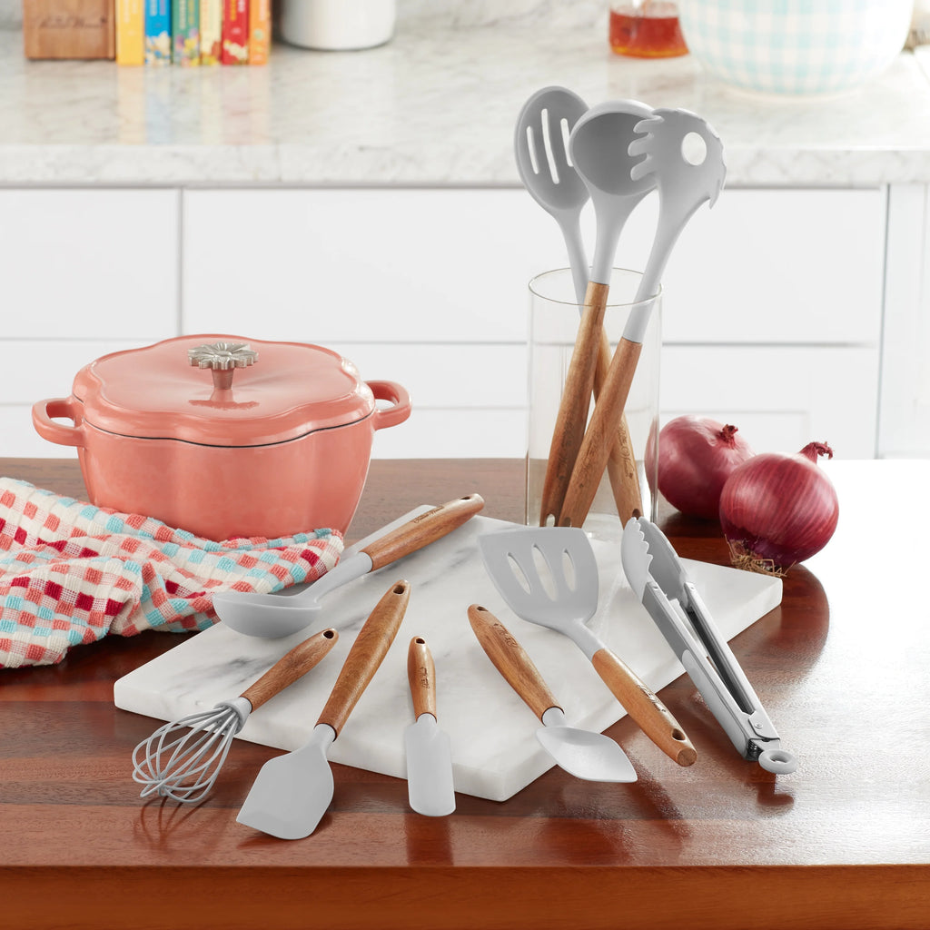 10-Piece Silicone and Acacia Wood Kitchen Utensils Set N363