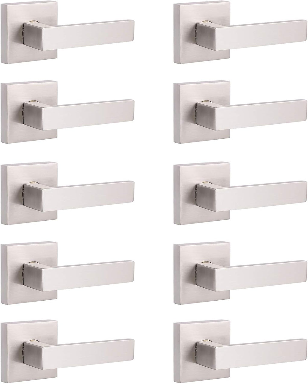 Pack of 6 Satin Nickel Square Door Handles Levers with Privacy Locks Q813