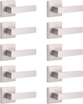 Pack of 6 Satin Nickel Square Door Handles Levers with Privacy Locks Q813