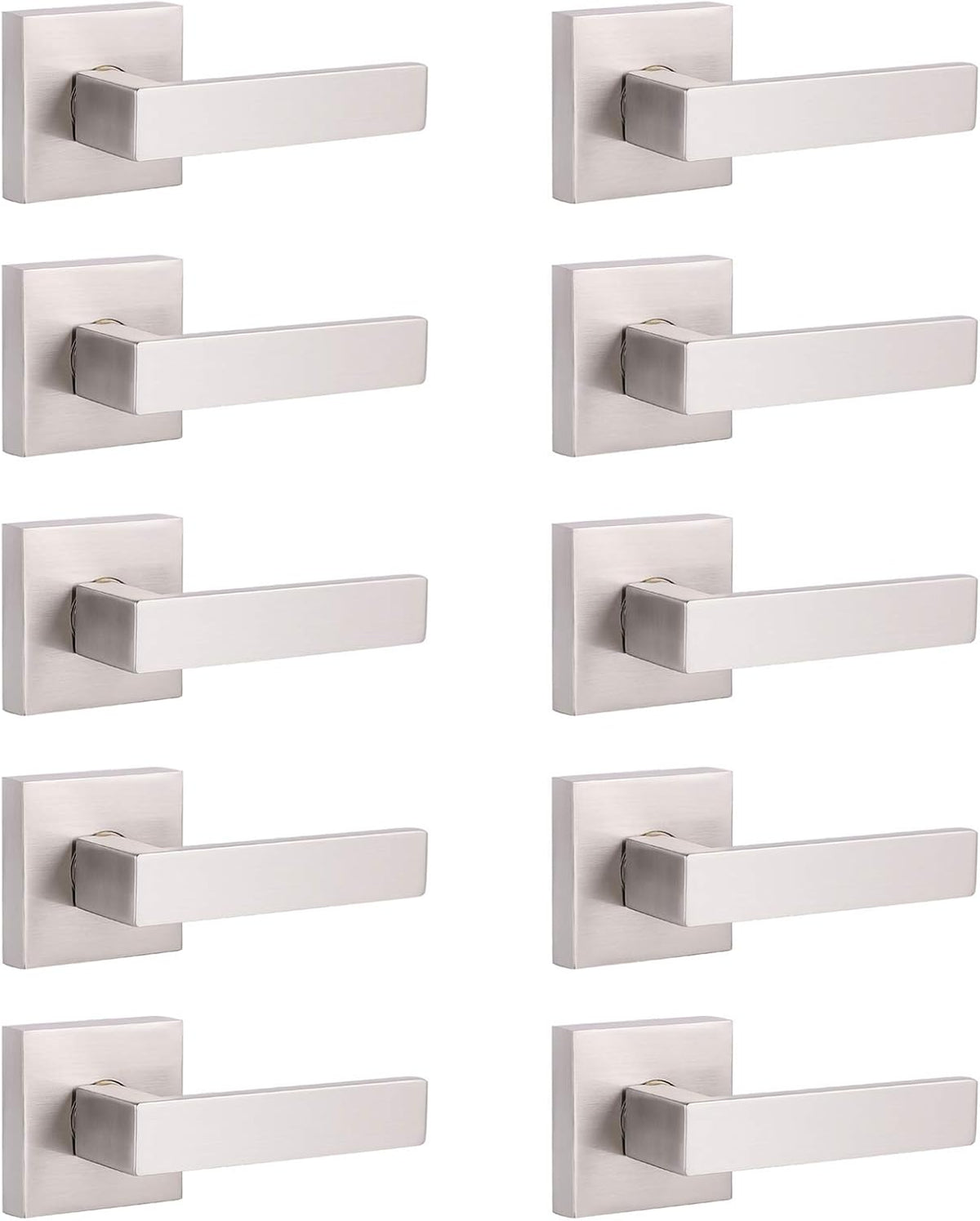Pack of 6 Satin Nickel Square Door Handles Levers with Privacy Locks Q813