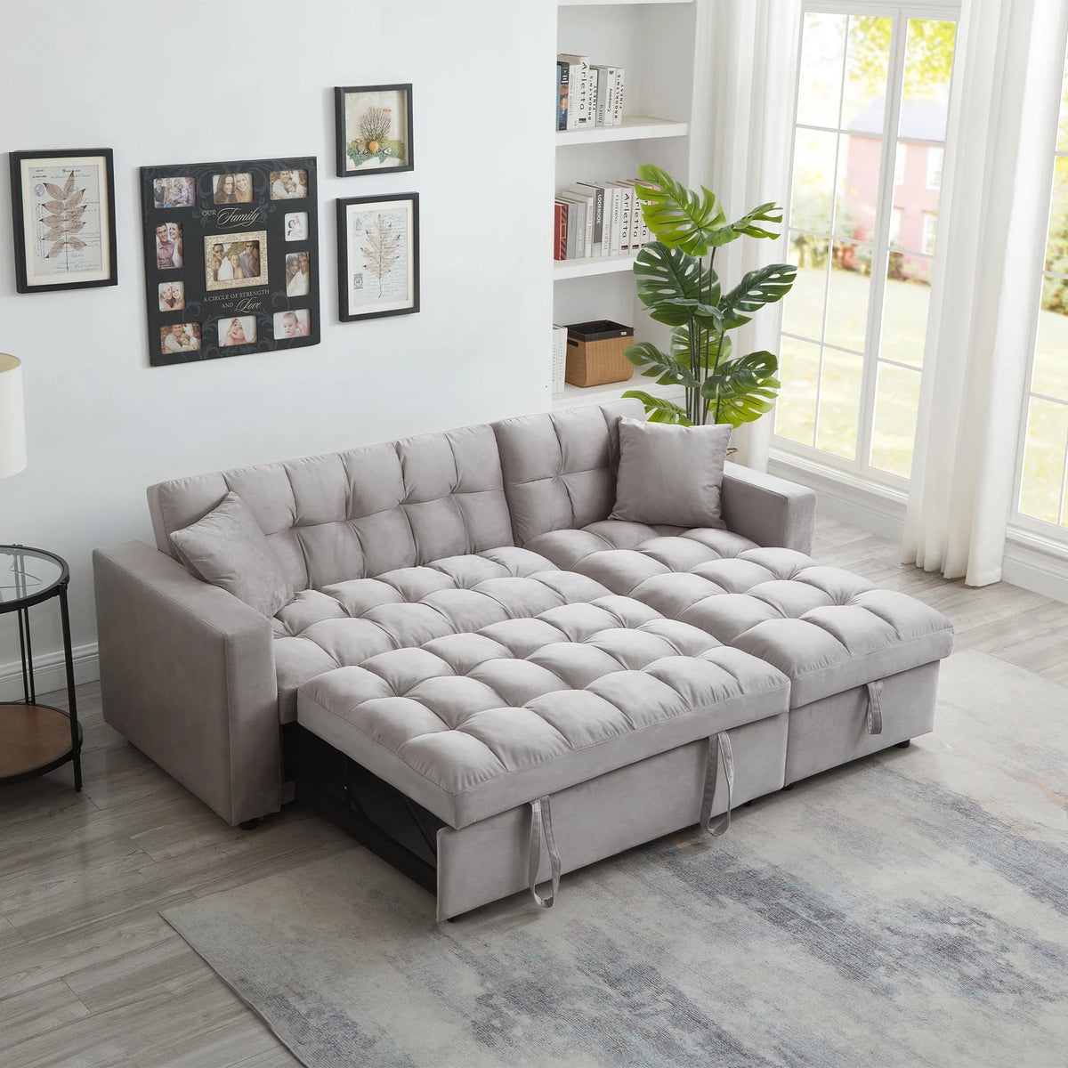 Queen Size L-Shaped Sleeper Sofa Bed with Storage Chaise J153147