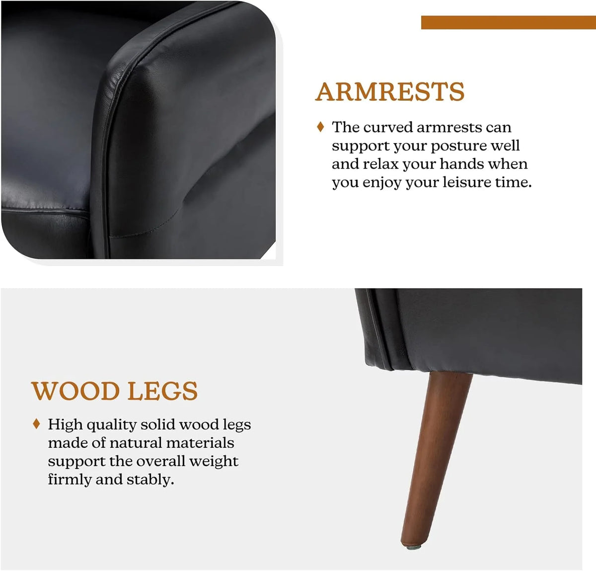 Black Faux Leather Armchairs Set Of 2 With Wooden Legs I39875